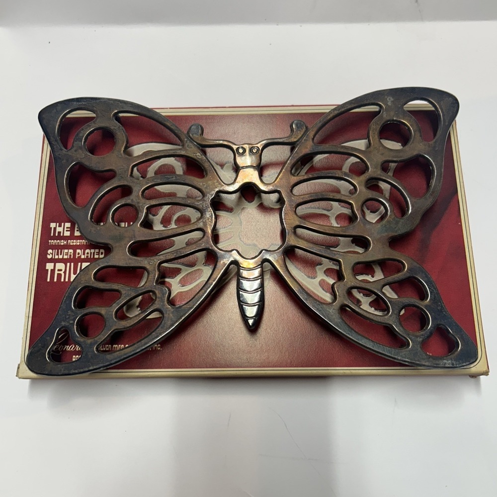 Vintage BUTTERFLY TRIVET LEONARD SILVERPLATE ITALY LARGE FOOTED